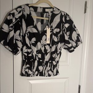 NWT Pinch Black and White Leaf Print Blouse